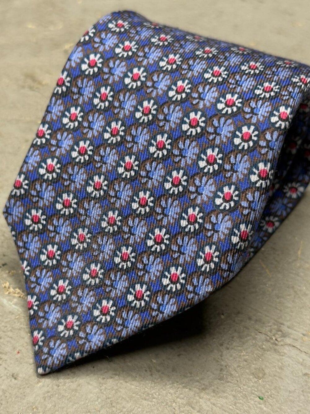 ETRO Milano Tie 100% Silk Satin Floral Pattern Blue Made in Italy 3.25"